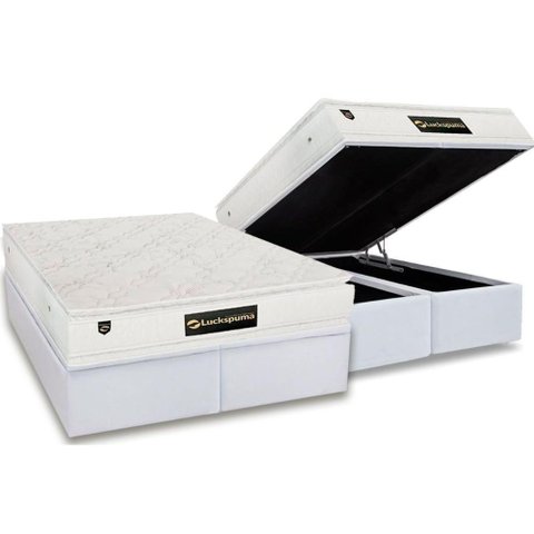 Conjunto Box Baú Queen: Colchão Espuma Luckspuma Masterpocket Satisfaction Plus White + Base Crc