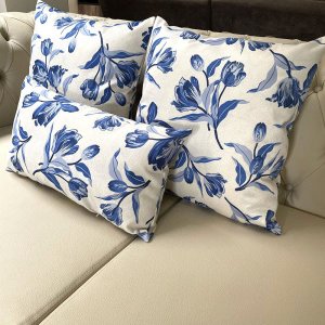 Kit 3 Almofadas Composê Floral Azul Sued Premium