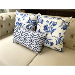 Kit 3 Almofadas Composê Floral e Geométrico Azul Sued Premium - 5