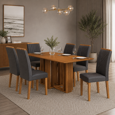 Conjunto Sala de Jantar Mesa Amanda 6 Cadeiras Miami Yescasa Marrom/Cinamomo/Chumbo