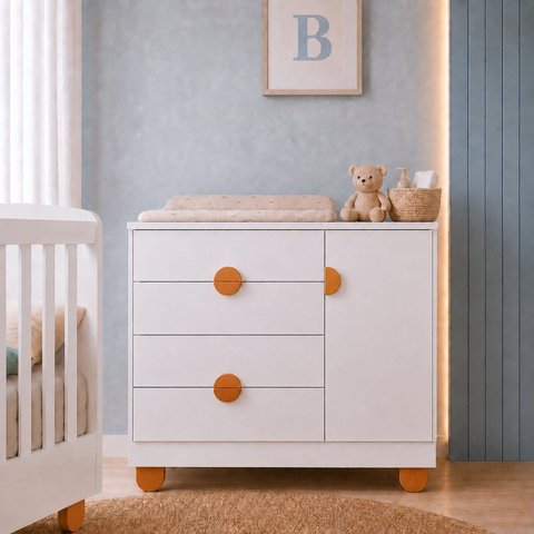 Cômoda Sapateira para Quarto de Bebê 100% MDF com Porta Apolo