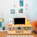 Ver imagem 2 de Rack de TV Industrial de Ferro e Madeira Style Square 2 Nichos de Gaveta e 1 Nicho Natural e Branco