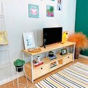 Ver imagem 3 de Rack de TV Industrial de Ferro e Madeira Style Square 2 Nichos de Gaveta e 1 Nicho Natural e Branco