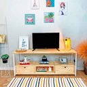 Ver imagem 1 de Rack de TV Industrial de Ferro e Madeira Style Square 2 Nichos de Gaveta e 1 Nicho Natural e Branco