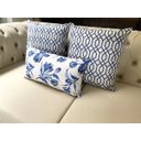 Ver imagem 7 de Kit 3 Almofadas Composê Geométrico e Floral Azul Sued Premium