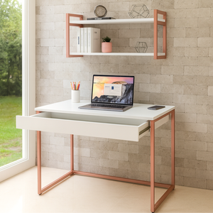 Kit Home Office Escrivaninha Industrial com Gaveta e Prateleira 100% Mdf Premium e Aço