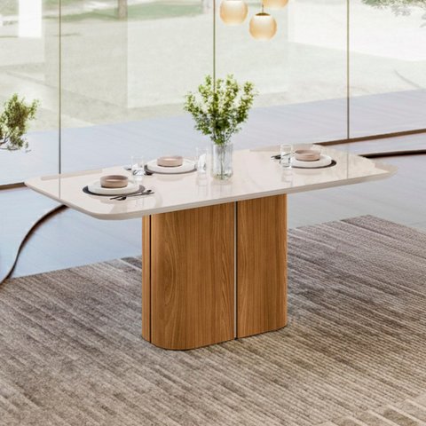 Mesa de Jantar Retangular 180cm 8 Lugares Flex Zuni Ypê/off N02 - Mpozenato - Mpozenato