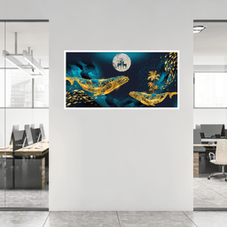 Quadro Decorativo Grande Para Sala Quarto Baleia Dourada:Branco - 3