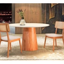 Mesa de Jantar Cone Base Mel Tampo Redondo Vidro 90cm Off-white  **SOMENTE A MESA** - 2