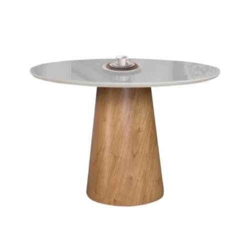 Mesa de Jantar Cone Base Mel Tampo Redondo Vidro 90cm Off-white  **SOMENTE A MESA**