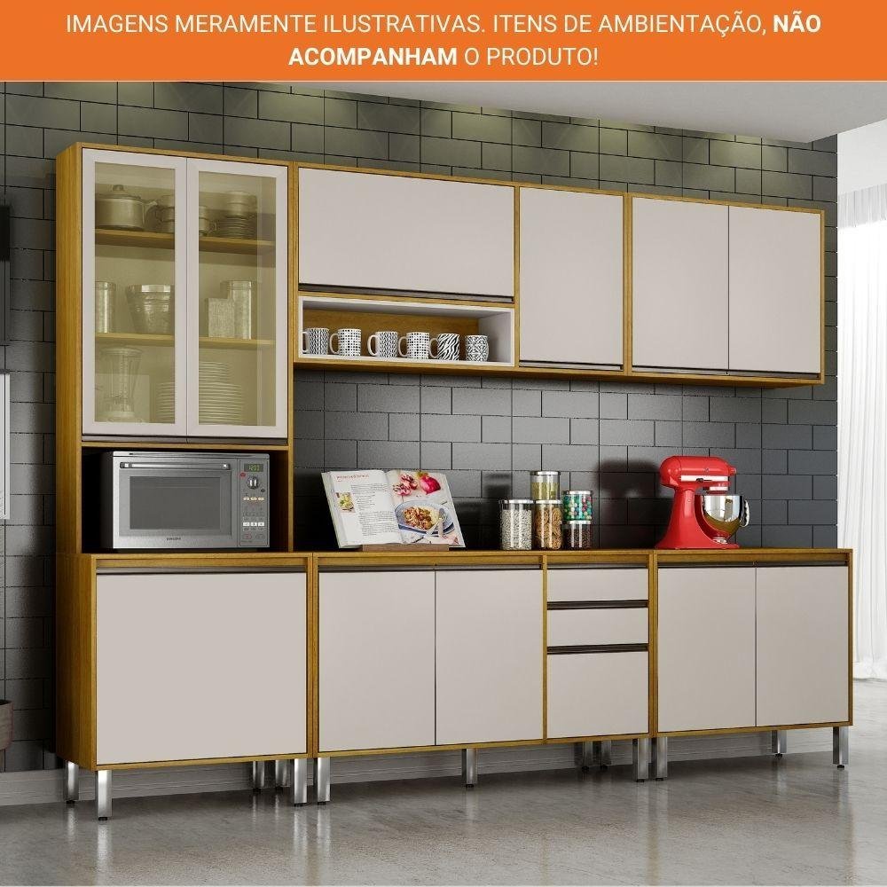 Cozinha Compacta 5 Peças Cristaleira Eduarda Chf Cinamomo/off White - 5