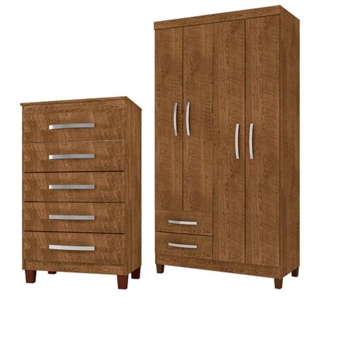 Guarda Roupa de Casal 4 Portas 2 Gavetas com Cômoda 5 Gavetas