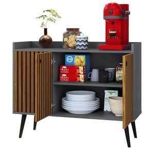 Aparador Buffet Pequeno Retrô Cantinho Café Sala Escritório Cozinha Wood New Simples -Cinza/