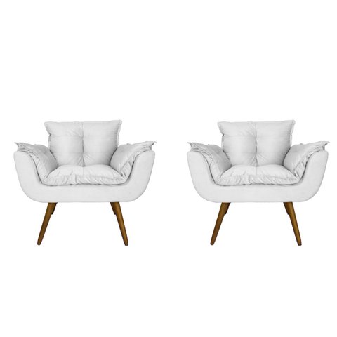 Kit 02 Poltronas Decorativa Sala E Recepção Opala Suede Branco - LM DECOR