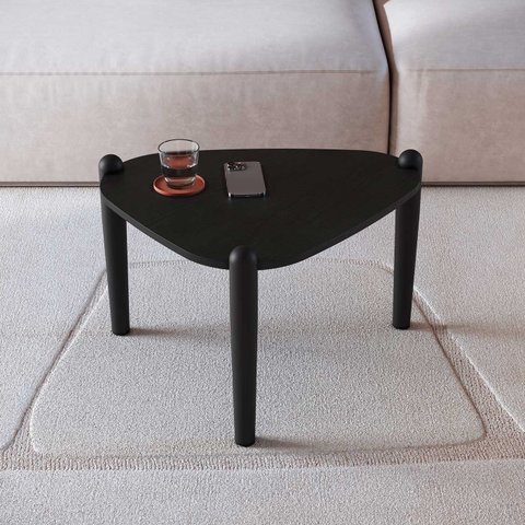 Mesa de Centro Orgânica Artesano 60 Cm (largura) em Mdp Nero (preto) e Pés em Madeira Maciça