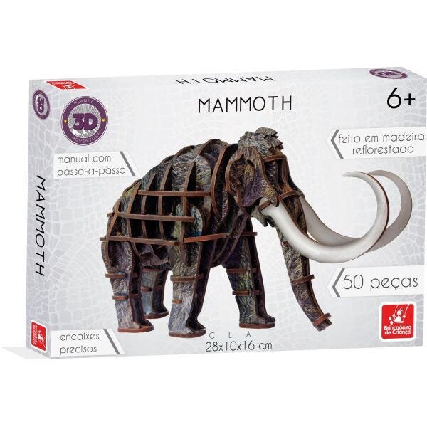 Brinquedo Pedagogico Madeira Mammoth 3D 50 Pecas - 1
