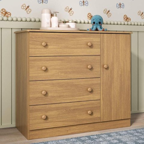 Cômoda Infantil 95cm 1 Porta e 4 Gavetas Encanto Multimóveis Mp4449 Madeirado Madeirado