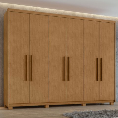 Guarda-roupa Casal Áries 6 Portas 5 Gavetas Flex 59621.58 Amêndoa Clean - Móveis Lopas