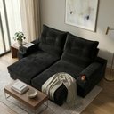 Ver imagem 1 de Sofá Santiago 2 Lugares Retrátil 150cm Preto Suede Porta Copos USB