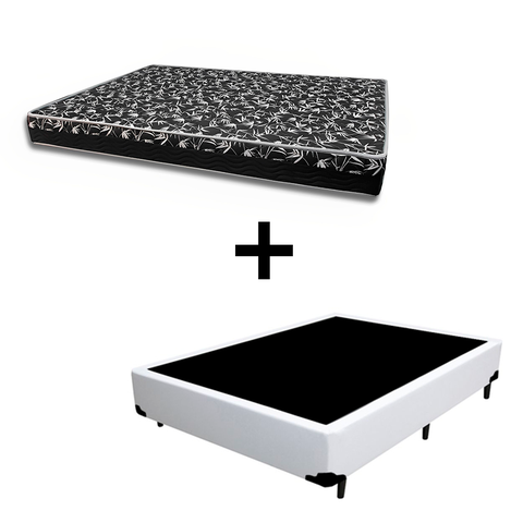 Cama Box Casal 138 Tecido Sintético Branco com Colchão Belize Bello Box - D33 Preto 57x138x188