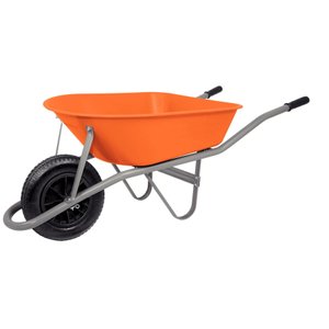 Carrinho de Mão Tramontina Caçamba Funda Plástica Laranja 55 L, Braço Metálico e Pneu com Câmara Tra