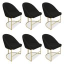 Ver imagem 1 de Kit 06 Cadeiras Poltrona de Jantar Bela Suede Preto Base Metálica Industrial Dourado - Pallazio