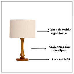 Kit 02 Abajur Quarto Madeira Imbuia Cúpula Algodão (bege) - 5