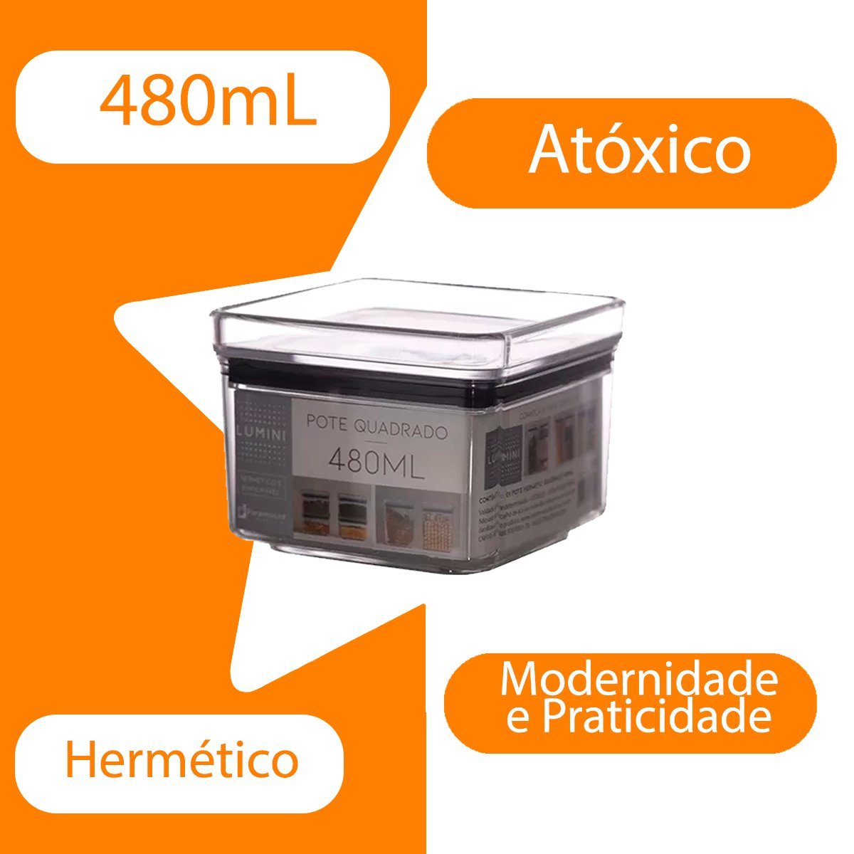 Pote Hermetic Lumini Quadrado 480 Ml - 4