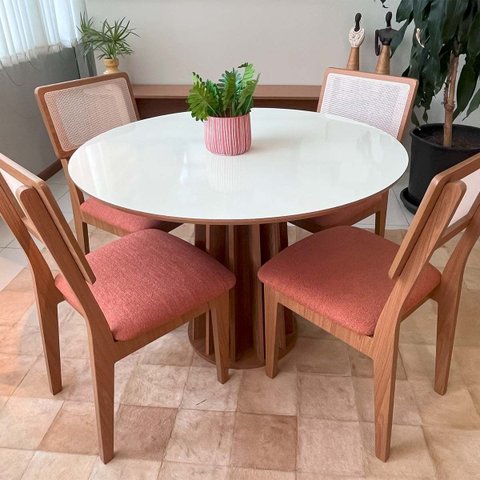 Conjunto Mesa de Jantar com 4 Cadeiras de Tela Freijó Off Write 100% Mdf Veronese