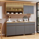 Ver imagem 1 de Cozinha Completa Modulada 4 Peças 7 Portas 3 Gavetas 100% MDF Realeza Premium Cinza/Carvalho/Titânio