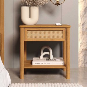 Mesa de Cabeceira Rattan 1 Gaveta 1 Nicho Madeira Freijó Cefira Idimex