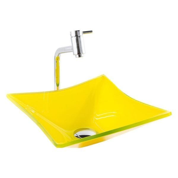 Kit Banheiro Cuba de Vidro Quadrada RT 30 cm + Torneira Link + Válvula Click - Amarelo - 3