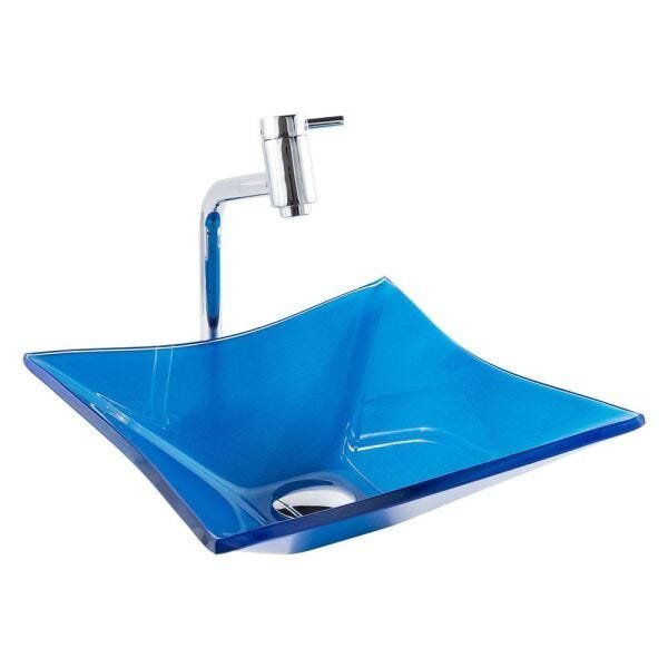 Kit Banheiro Cuba de Vidro Quadrada RT 30 cm + Torneira Link + Válvula Click - AZUL MATISSE - 3