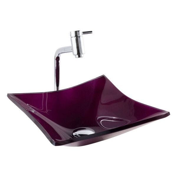 Kit Banheiro Cuba de Vidro Quadrada RT 30 cm + Torneira Link + Válvula Click - ROXO - 3