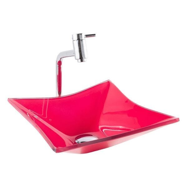 Kit Banheiro Cuba de Vidro Quadrada RT 30 cm + Torneira Link + Válvula Click - ROSA - 3
