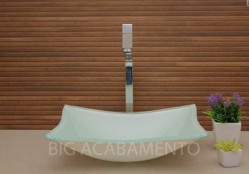 Cuba Vidro Retangular Branco + Torn Link Quadrada + Válvula - Creme - 2