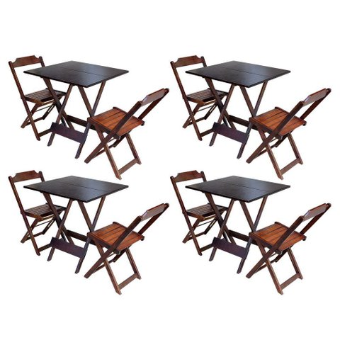 Kit 4 Jogos de Mesa Dobravel com 2 Cadeiras de Madeira 70x70 - Imbuia