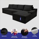 Ver imagem 3 de Sofá Evo 3,40m Molas Ensacadas com Chaise Lounge Direita Velourê Preto Cama Inbox