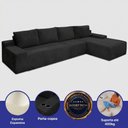 Ver imagem 2 de Sofá Evo 3,40m Molas Ensacadas com Chaise Lounge Direita Velourê Preto Cama Inbox