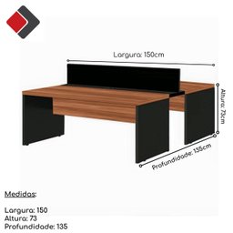 Mesa Estação de Trabalho Dupla 1,50x1,35m 02 Lugares s/ Gavetas c/ ponto de tomada - Workstart - Nog - 2