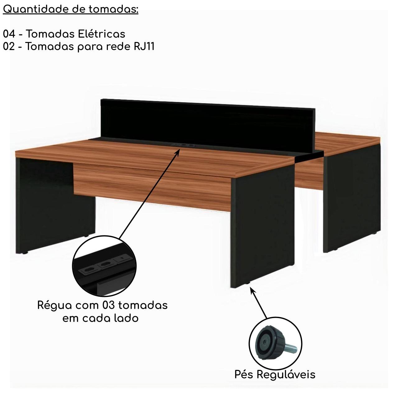 Mesa Estação de Trabalho Dupla 1,50x1,35m 02 Lugares s/ Gavetas c/ ponto de tomada - Workstart - Nog - 3