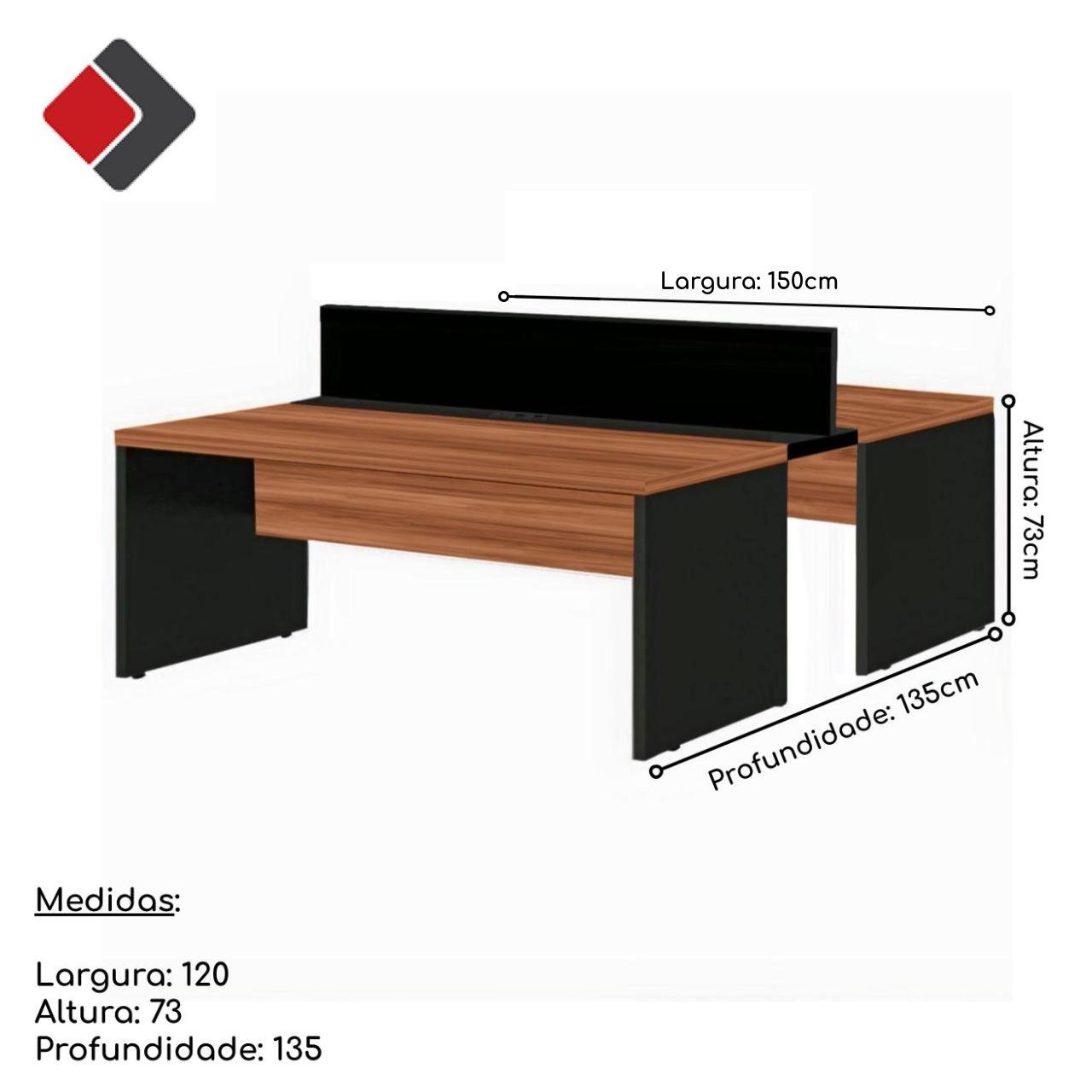 Mesa Estação de Trabalho Dupla 1,50x1,35m 02 Lugares s/ Gavetas c/ ponto de tomada - Workstart - Nog - 4