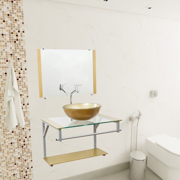 Gabinete Com Cuba Para Banheiro De Vidro 60cm - Cores - Dourado - Haiti 60x45 - 4