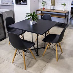 Kit 04 Cadeiras Eiffel Preto e 01 Mesa de Jantar 04 Lugares Jade 90 cm Preto Base Metálica Industria - 2