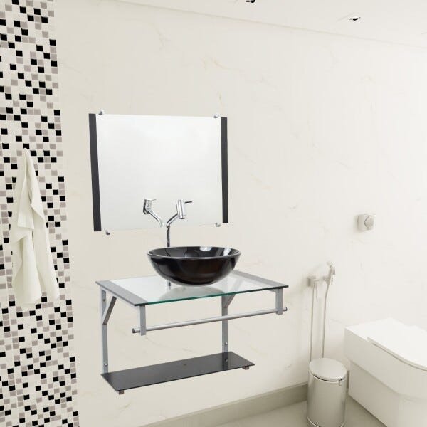 Gabinete Com Cuba Para Banheiro De Vidro 60cm - Cores - Preto - Haiti 60x45 - 4