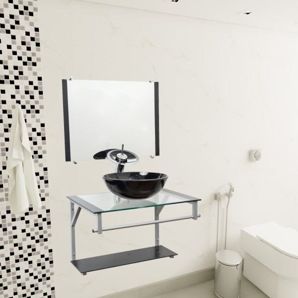 Gabinete Com Cuba Para Banheiro De Vidro 60cm - Cores - Preto - Haiti 60x45
