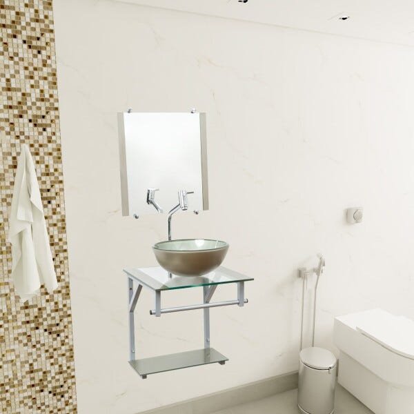 Gabinete Com Cuba Para Banheiro De Vidro 40cm - Cores - Bege - Havaí 40x40 - 4