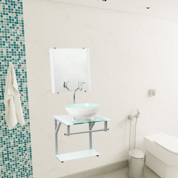 Gabinete Com Cuba Para Banheiro De Vidro 40cm - Cores - Branco - Havaí 40x40 - 4
