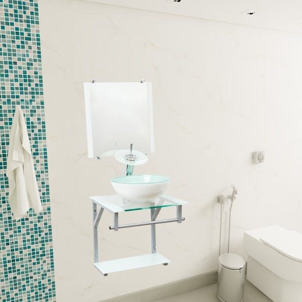 Gabinete Com Cuba Para Banheiro De Vidro 40cm - Cores - Branco - Havaí 40x40 - 3