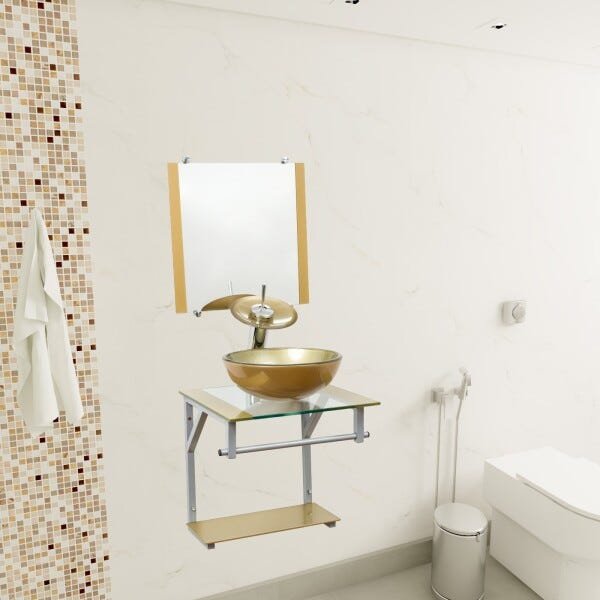 Gabinete Com Cuba Para Banheiro De Vidro 40cm - Cores - Dourado - Havaí 40x40 - 3